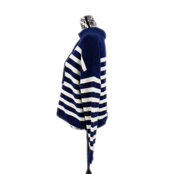 For the Republic Rugby Collar Navy & White Striped Lace up Nautical Soft Sweater - Picture 10 of 10